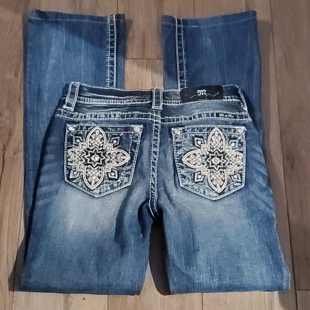 Miss Me Blue Boot Cut Jeans with Embroidered Pockets